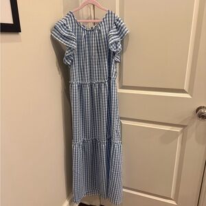 Mud Pie Blue and White Gingham Bardot maxi Dress